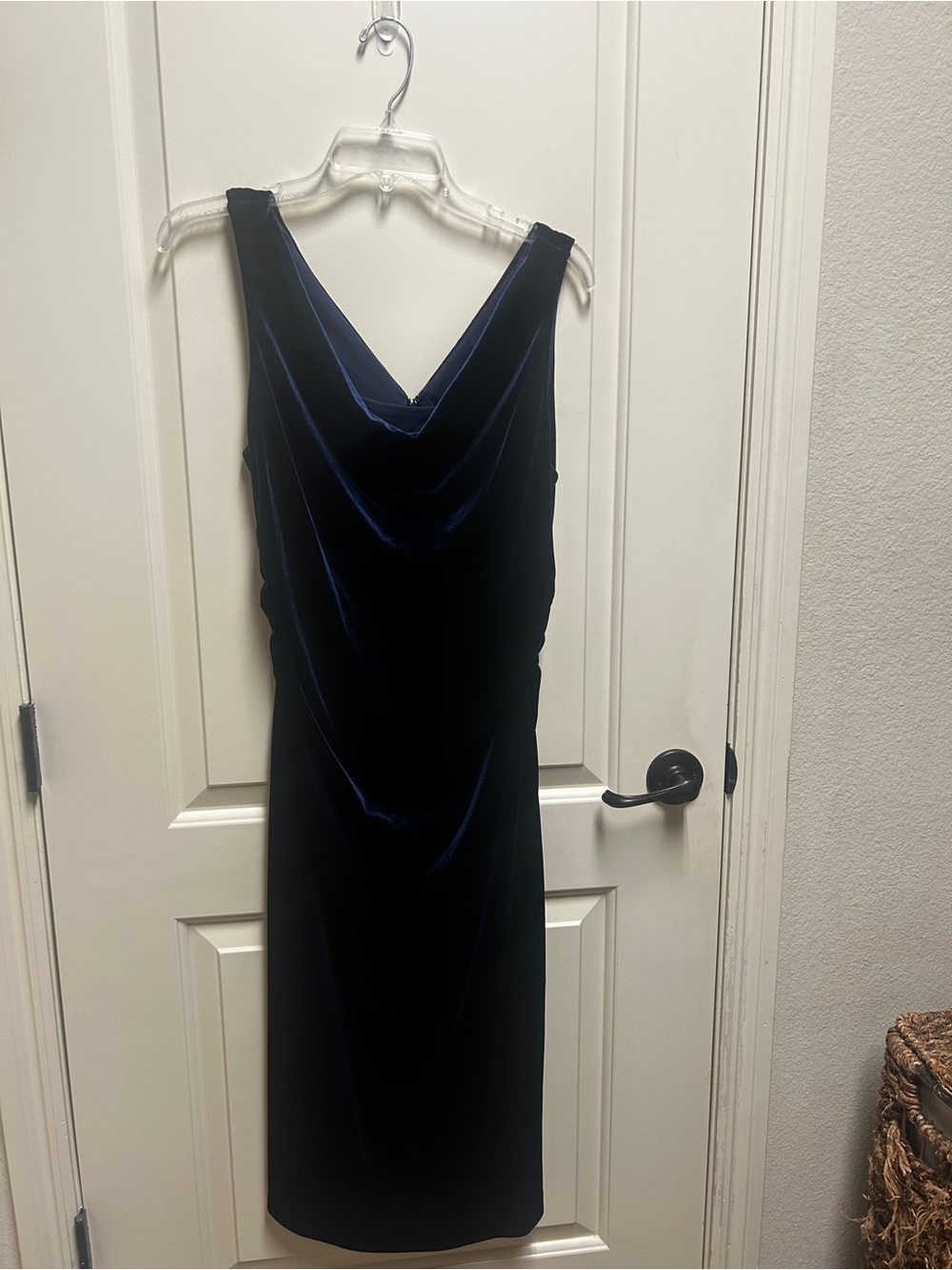 Kenzie Sleeveless Velvet Cowl Neck Midi Dress - Navy, Size 12 - Picture 6 of 10